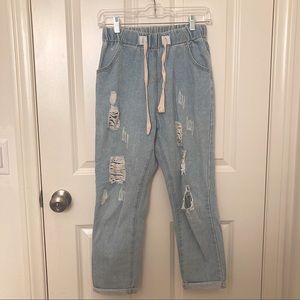 Shein Drawstring Distressed Denim Joggers
